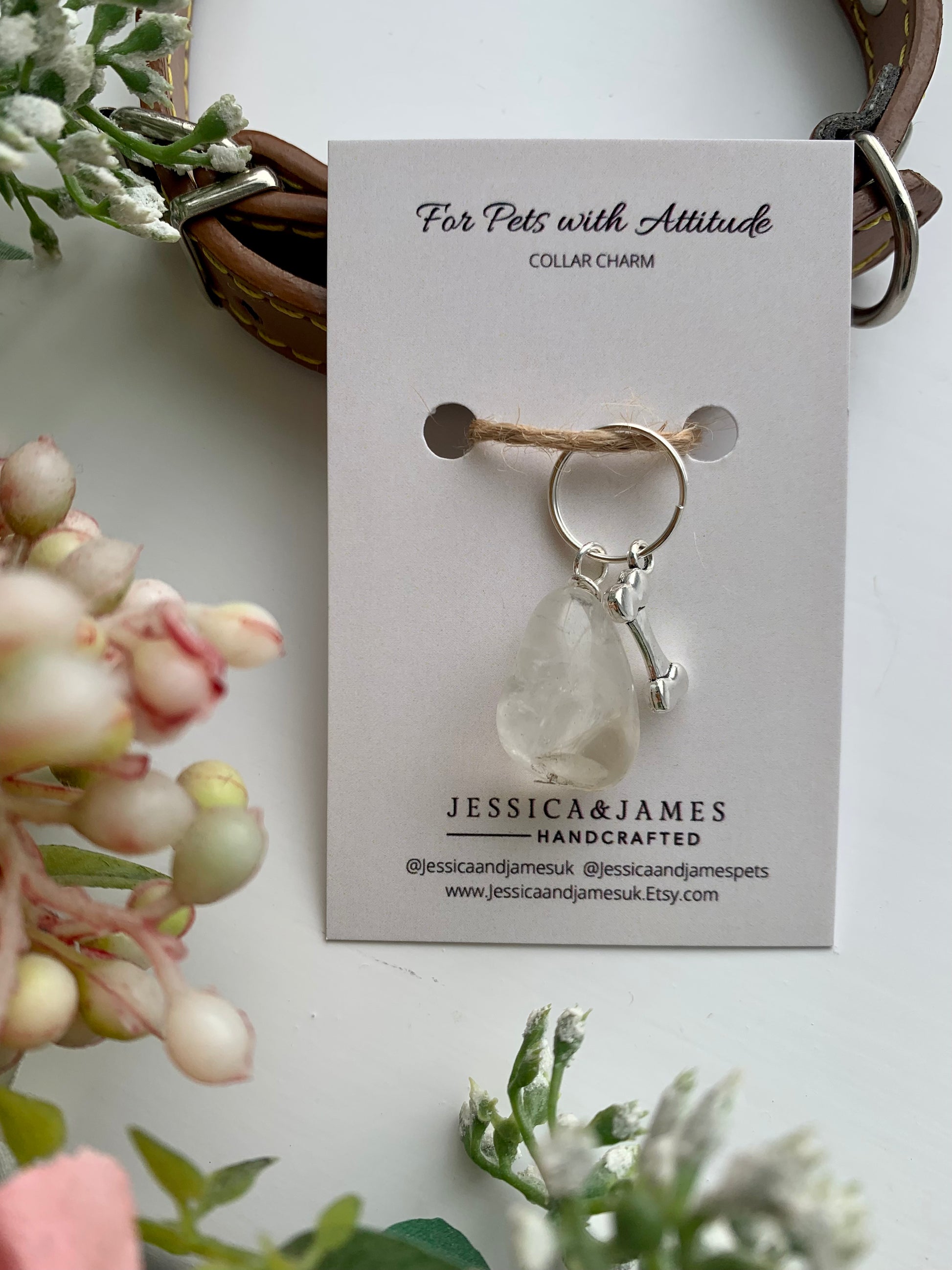 Natural citrine gemstone dog collar charm