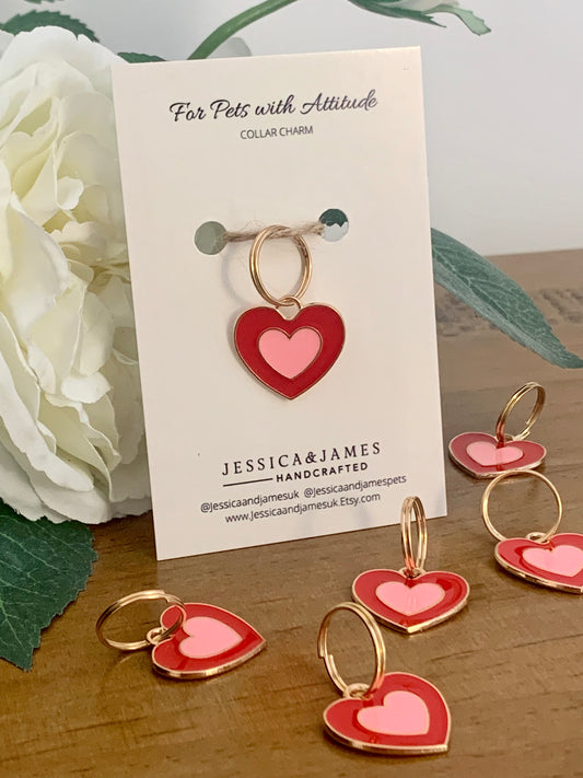Red heart charm in gold for dogs