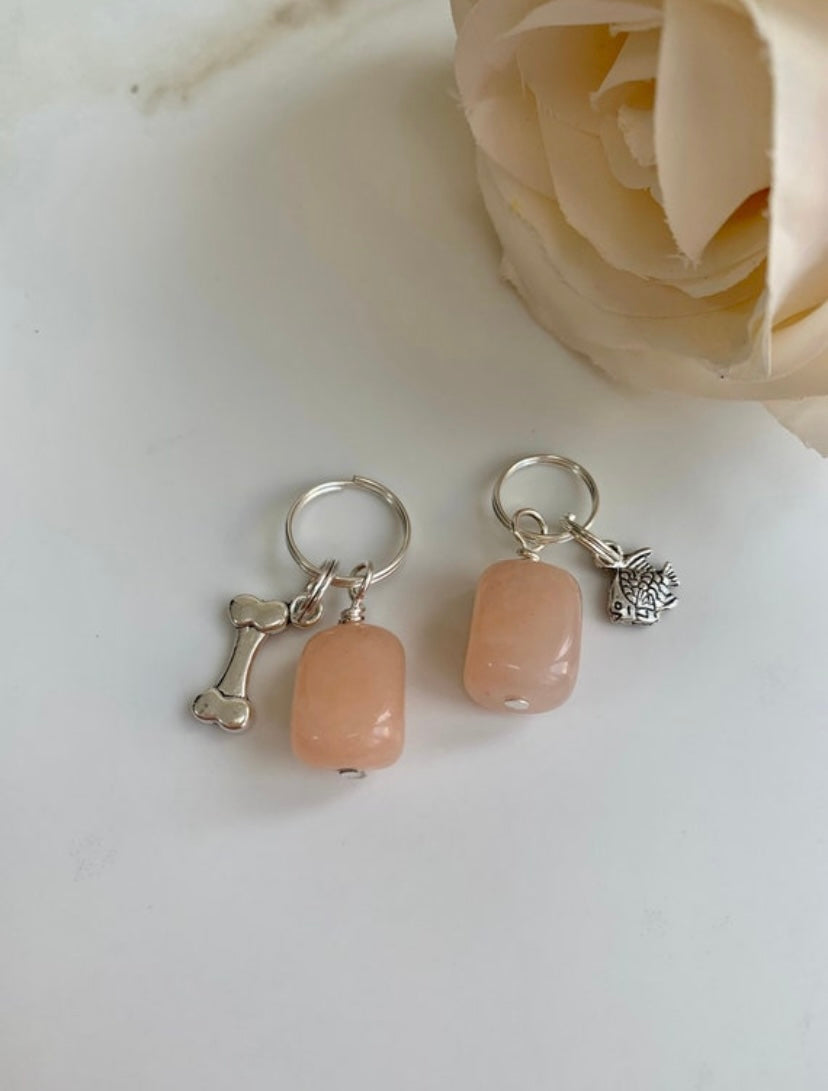 Peach moonstone collar charms for cats and dogs handmade in the uk