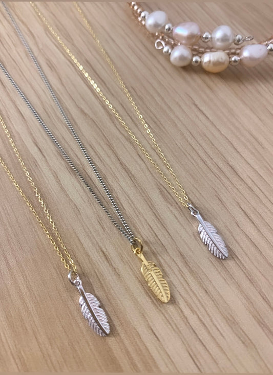 Sterling silver two tone feather necklace