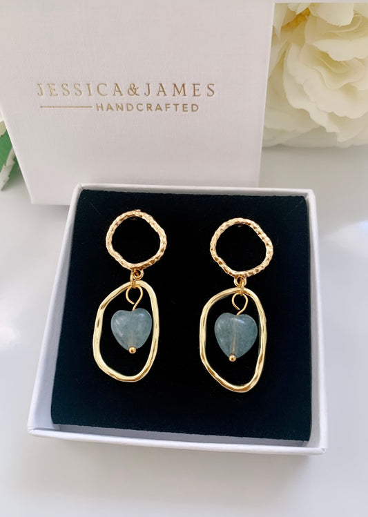 Blue Agate heart oval drop earrings